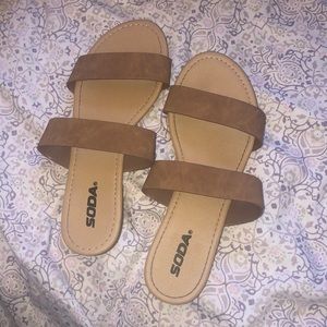 brown slip on sandals